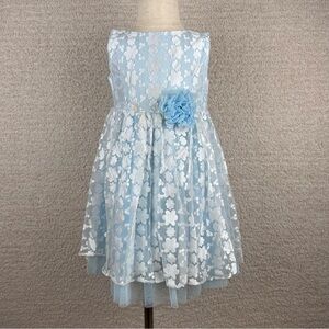 Popatu Dress Girls 4T/4 Blue Floral Girl Lace Trim Special Occasion Tulle Flare
